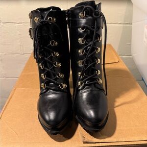 Black Lace-Up Ankle Boots